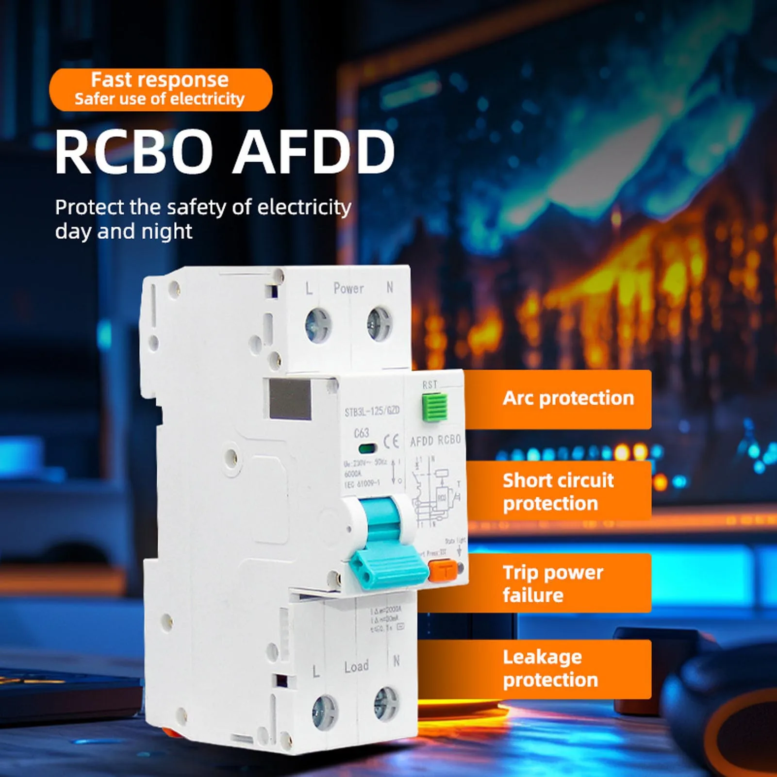 Arc Fault Circuit Breaker 1P+N AFDD RCBO RCCB Miniature Circuit Breaker Overload Leakage Arc Fault Protector Leakage Air