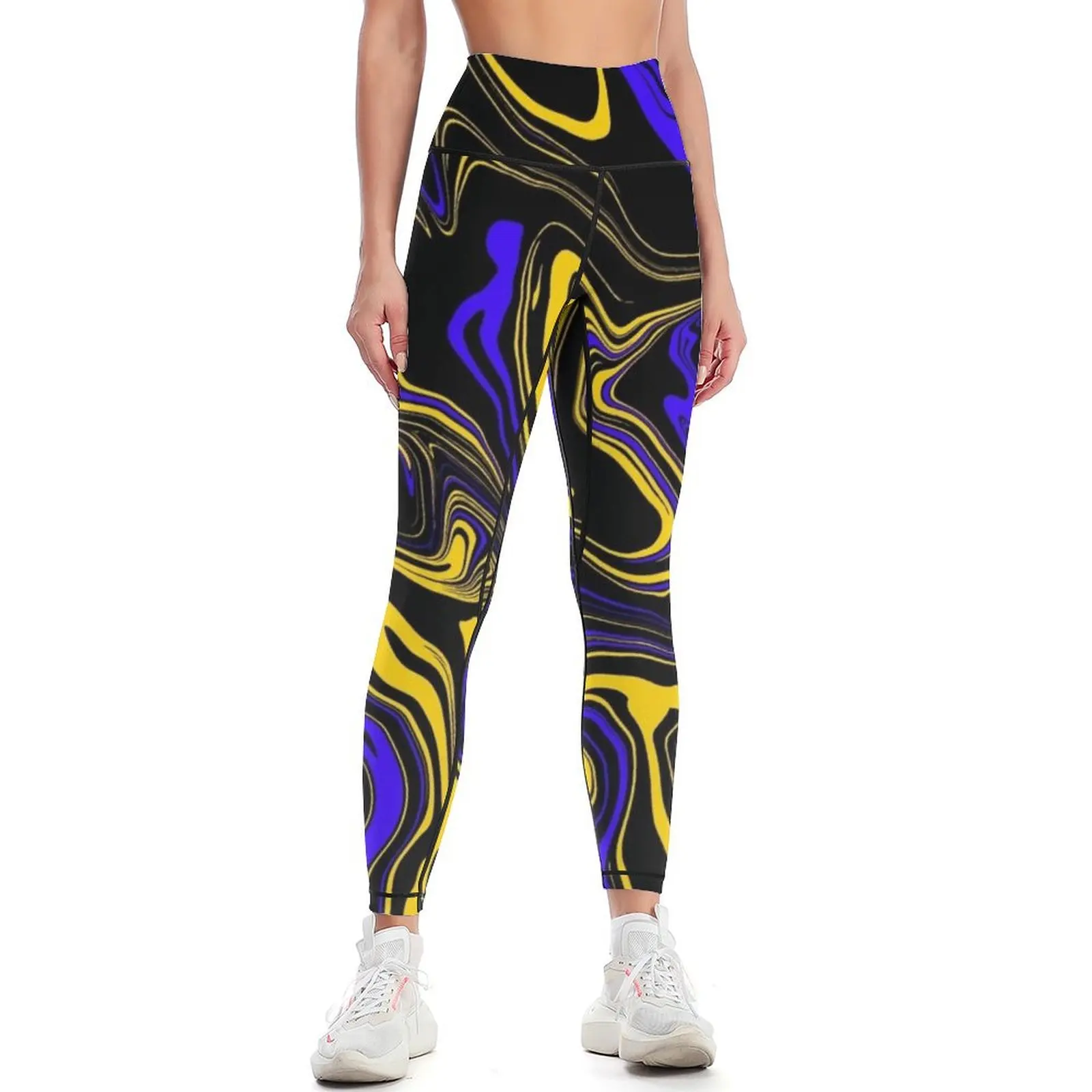 

Yellow Blue and Black Oil Spill Leggings sports tennis for gym top for physical Womens Leggings