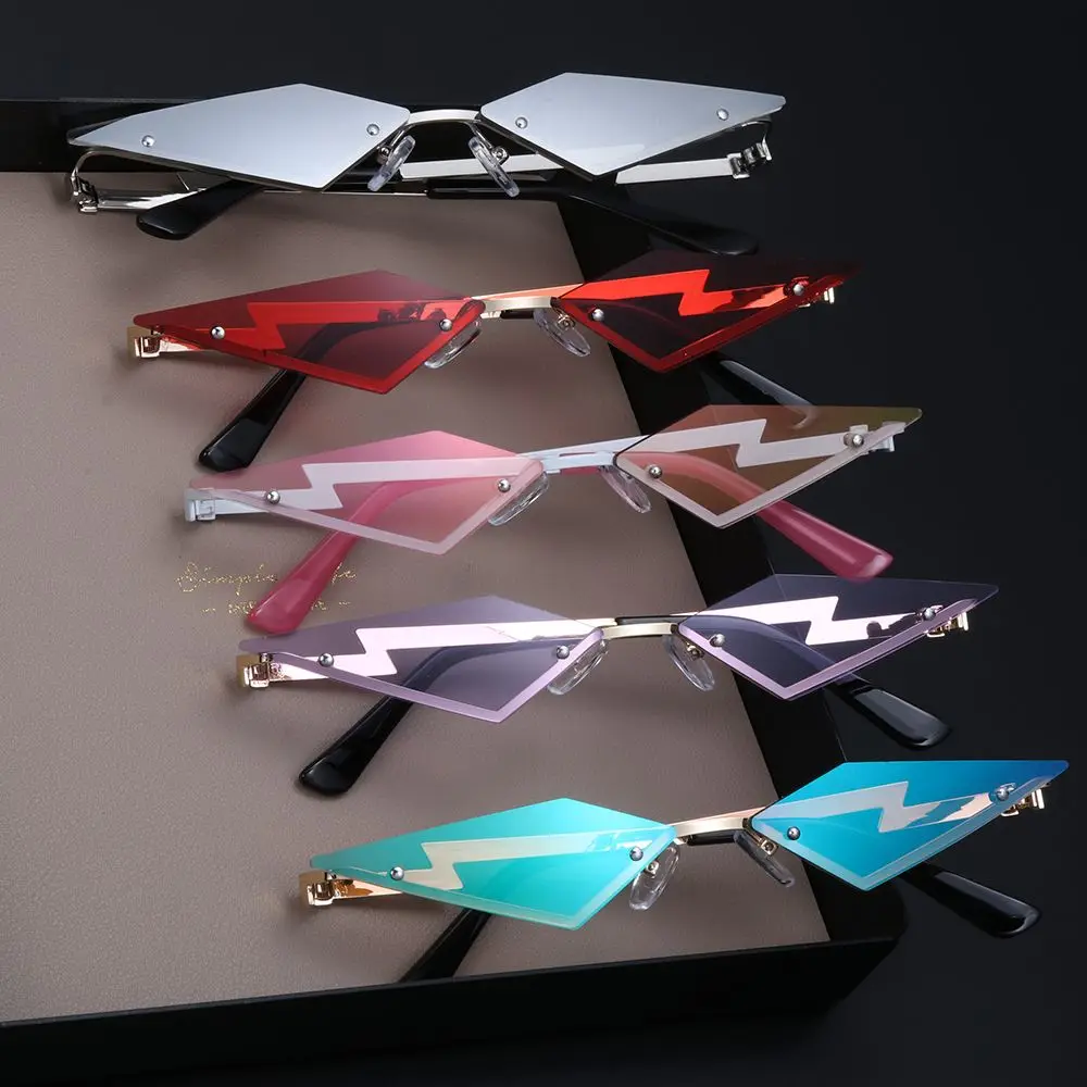 Narrow Trending UV400 Fashion Women Sunglasses Rimless Sun Glasses Diamond Shape True Film Lens