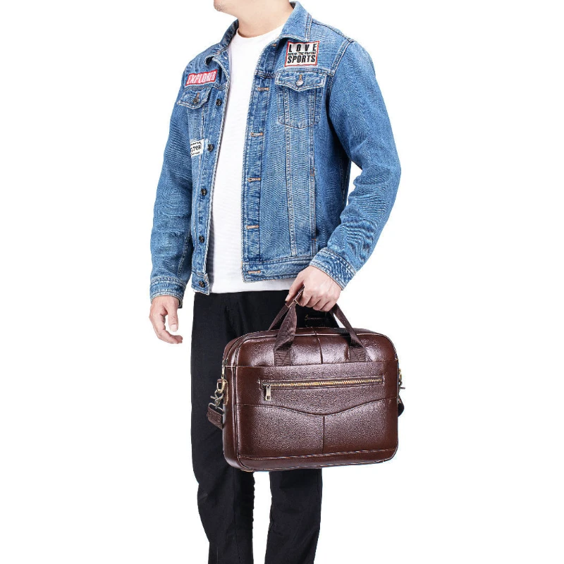 Genuine Leahther Men Briefcase Portable Office Handbag for 14 Inch Laptop Bag High Quality Business Messenger Shoulder Bags