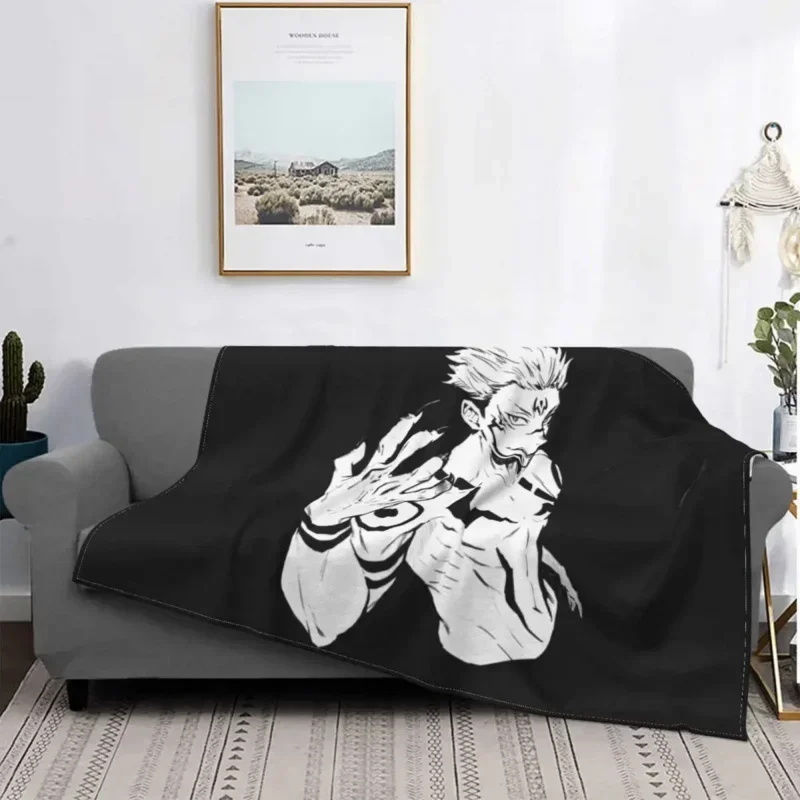 3D print cool anime Sukuna jujutsu Kaisen blankets comfortable soft flannel autumn manga throw blanket for couch travel bedroom