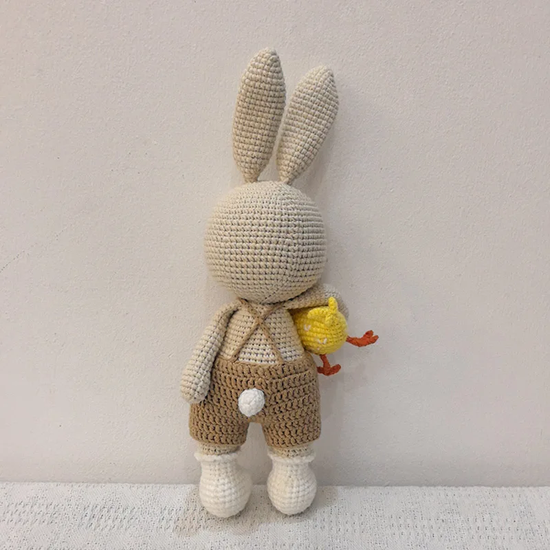 Crochet for Baby Handmade Animation Knit The Rabbit Holding Chick Stuffed Animal Sleeping Buddy Newborn Photo Prop Birthday Gift