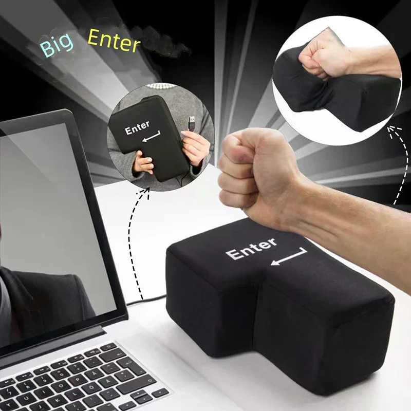 Big USB Enter Key Anti Stress Button Decompression Computer Any Keyboard Vent Pillows Button Desktop Pillow Programmer Worker