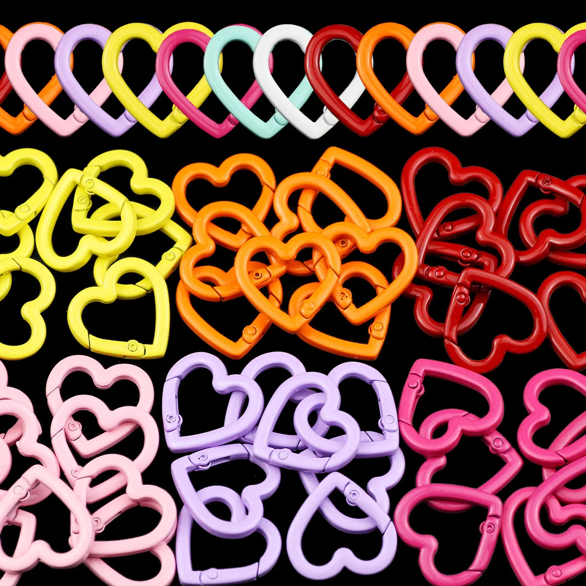 2~10pcs Colorful Zinc Alloy 25*26mm Heart-Shaped Spring Buckle Round Opening Keychain For DIY Jewelry Making Material Accessory