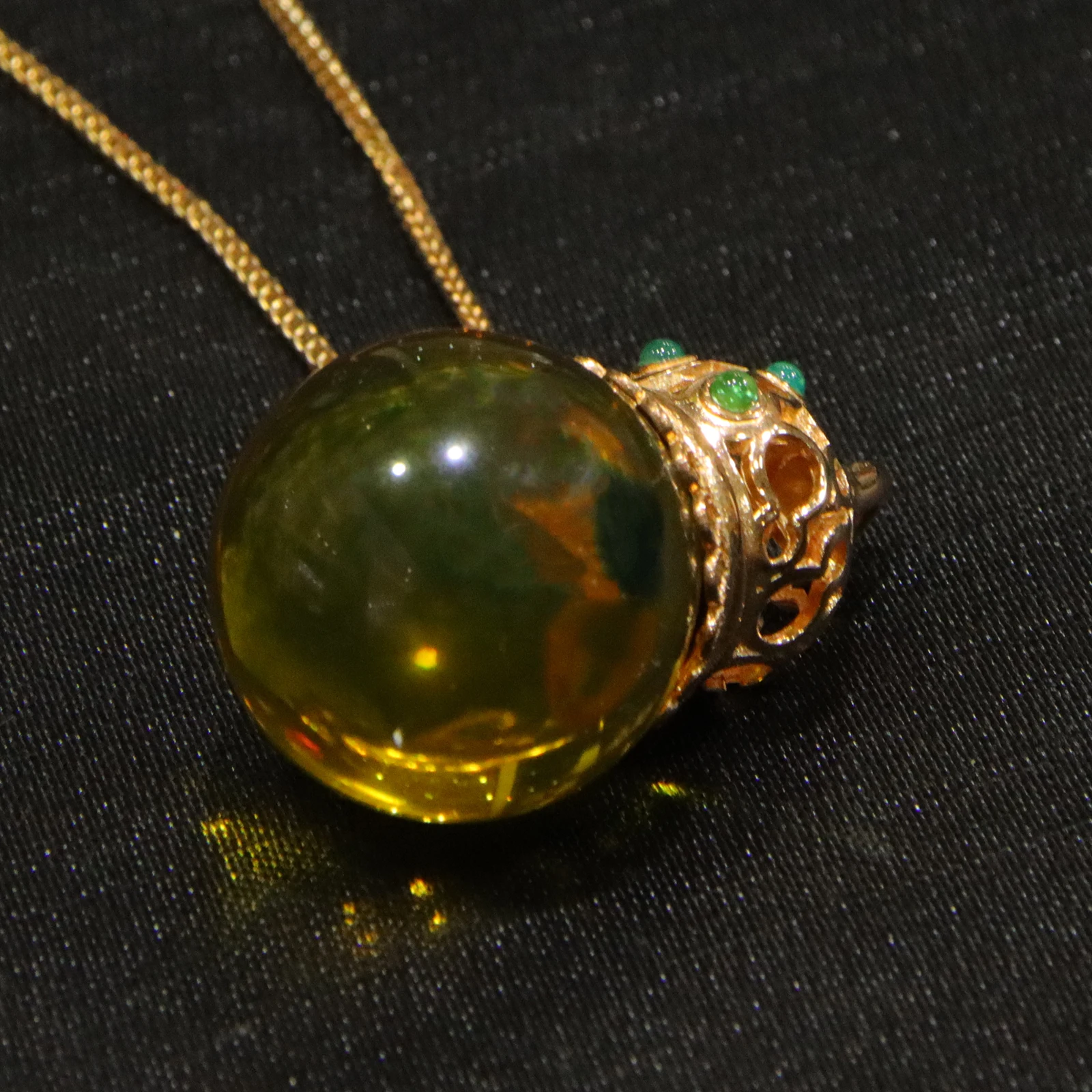 Pure Silver Inlaid Natural Mexican Blue Amber Pendant 20mm Round Bead Gourd Shape Simple Fashion Necklace Jewelry Gift