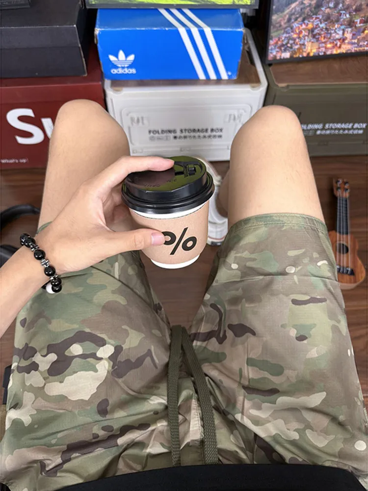 American Retro Camouflage Lightweight Quick Dry Basketball Shorts Men Summer Running Sports Ice Silk Cool Feeling 4 Quarter P...