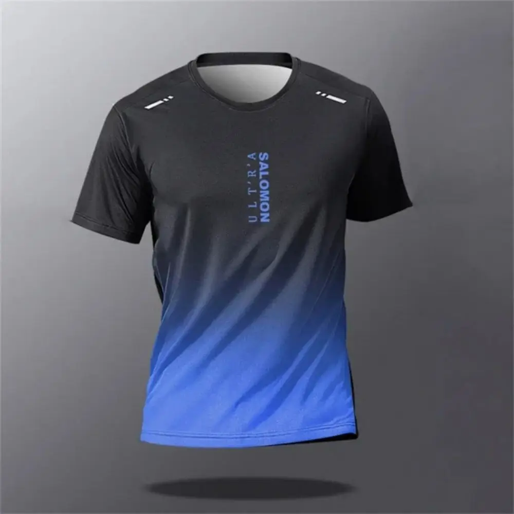 Men's gradient printed T-shirt breathable short-sleeved T-shirt outdoor running sports T-shirt loose round neck T-shirt summer