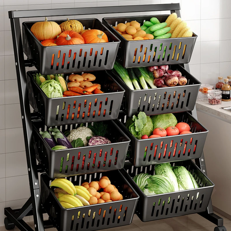 

Kitchen shelf floor-to-floor multi-storey shopping basket household trolley snacks storage basket fruit and vegetable shelf