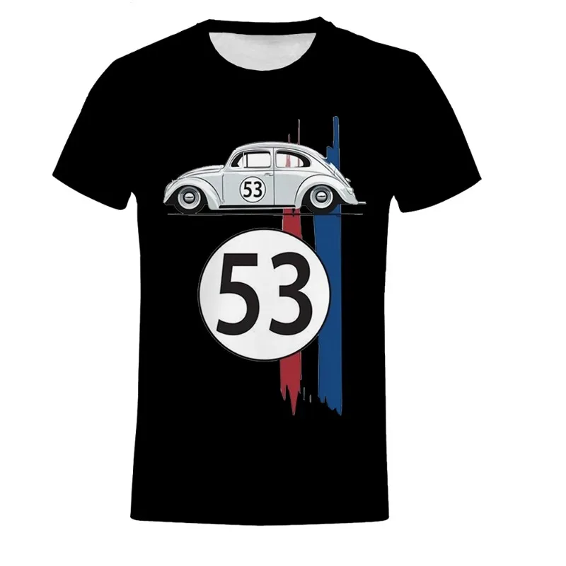 2024 Beetle 53 T-shirt Car Short Sleeve Simple Herbie T-shirt Rally Racing Men's Black 3D Printed T-shirt Men's Children