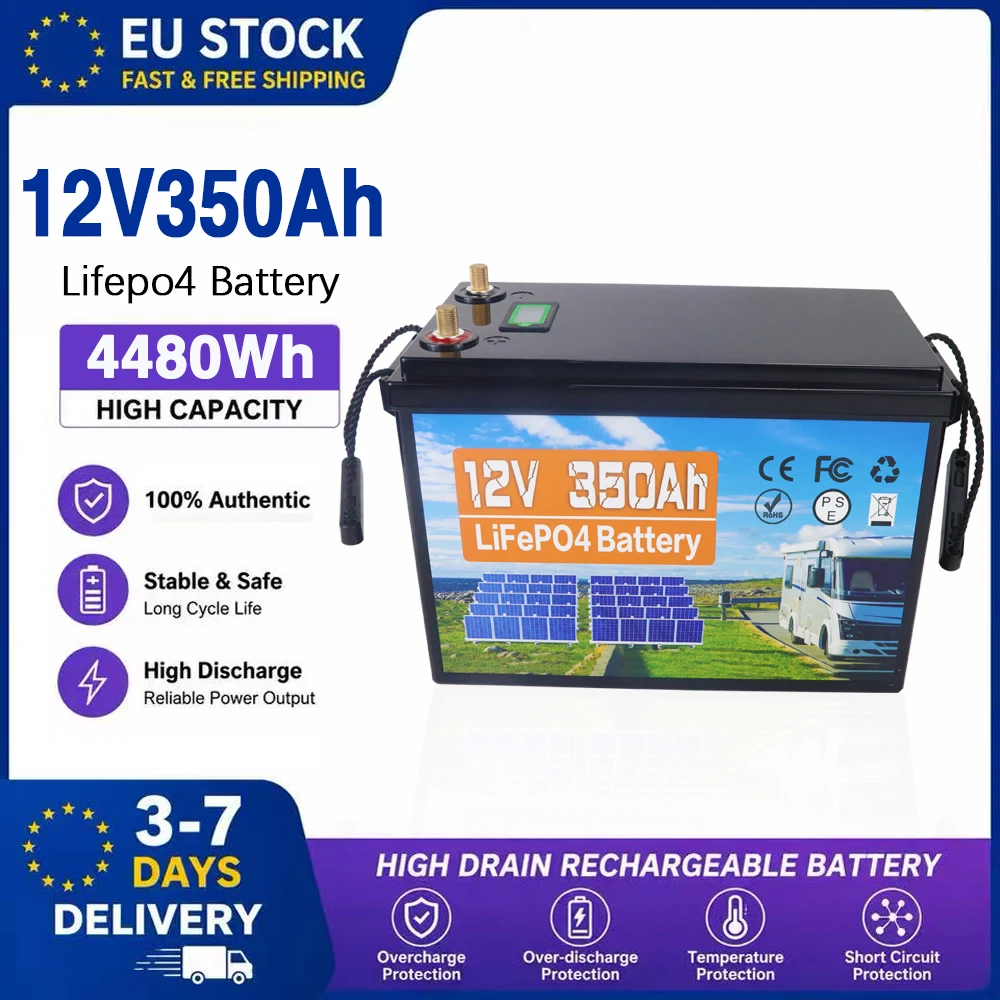 Nieuwe 3.2V LFP-cel 360Ah 12V 350Ah 10000-cyclus DIY voor 12V/24V/48V systemen, hoge capaciteit Lifepo4-batterij voor camper, elektrische voertuigen, vrachtwagens, zonne-opslag.