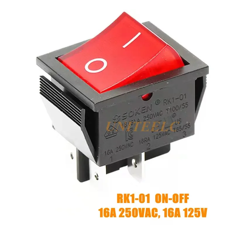 Uniteelec-Soken Quality Red/Green Light DPST ON-Off/On-Off-On Boat Rocker Switch RK1-01  4/6 Pins 16A/250V
