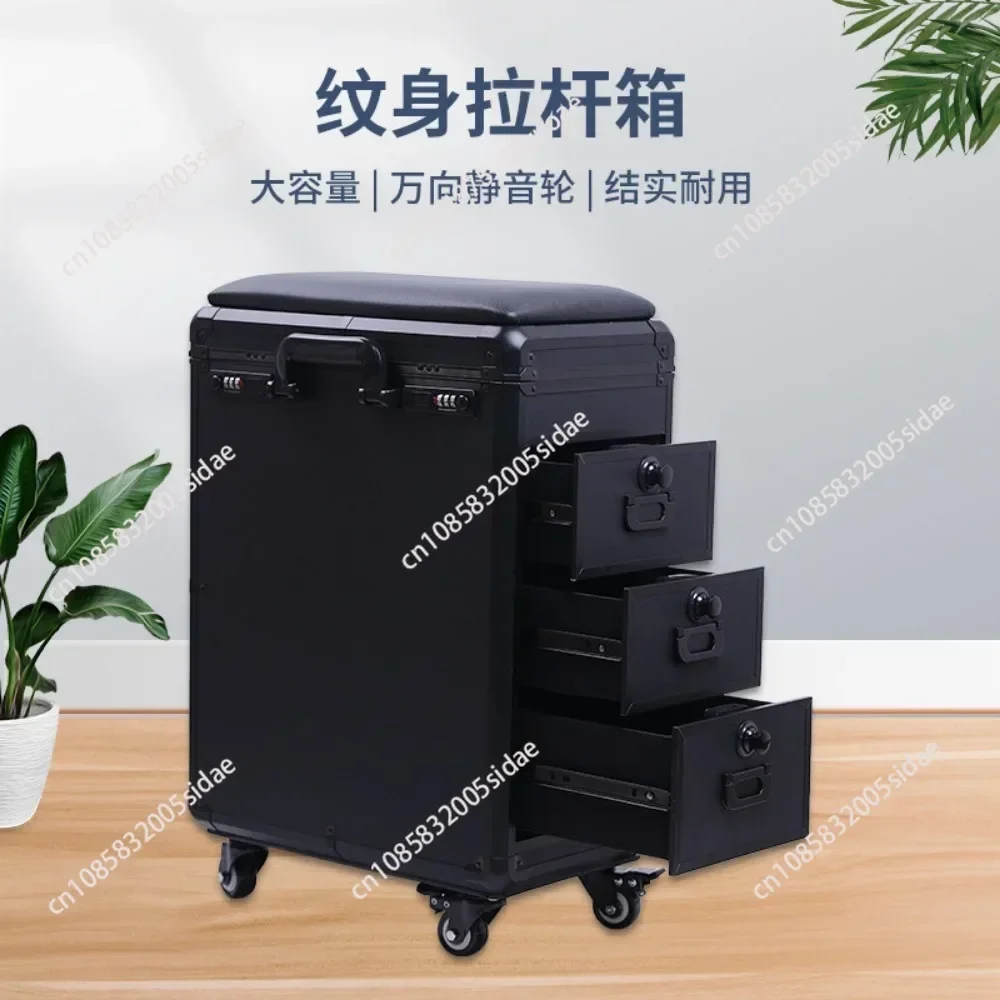 For High-Capacity Draw-Bar Box Dual Purpose Able Arm Bracket Portable Suitcase Tattoo Trolley Bag Artist Tools Storage CAS