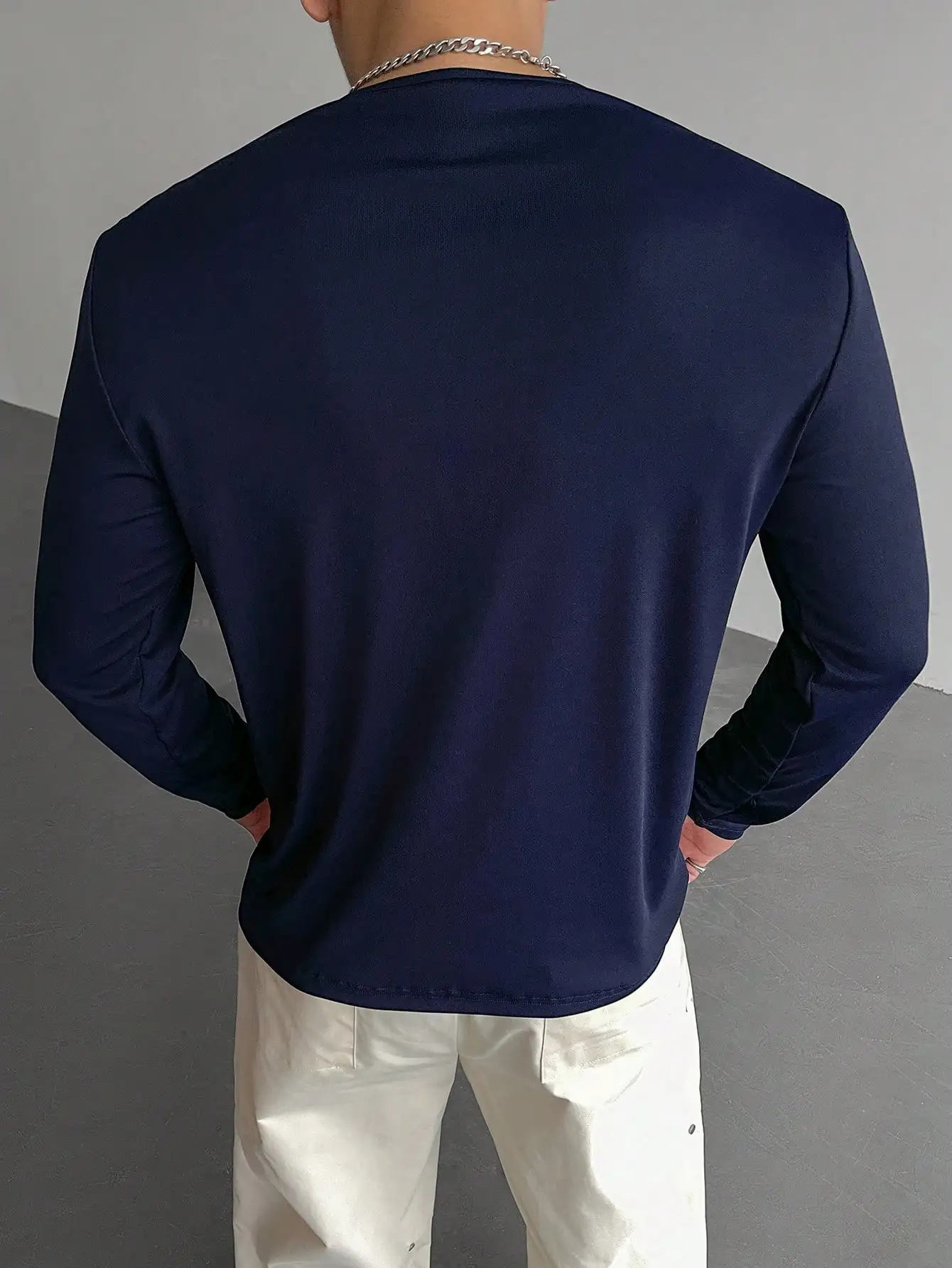 Men's Youthful Casual Embroidered Long-Sleeve T-Shirt Fitted Workout-Ready Ribbed Fabric Long-Sleeve Fall/Winter Fitted Base Lay