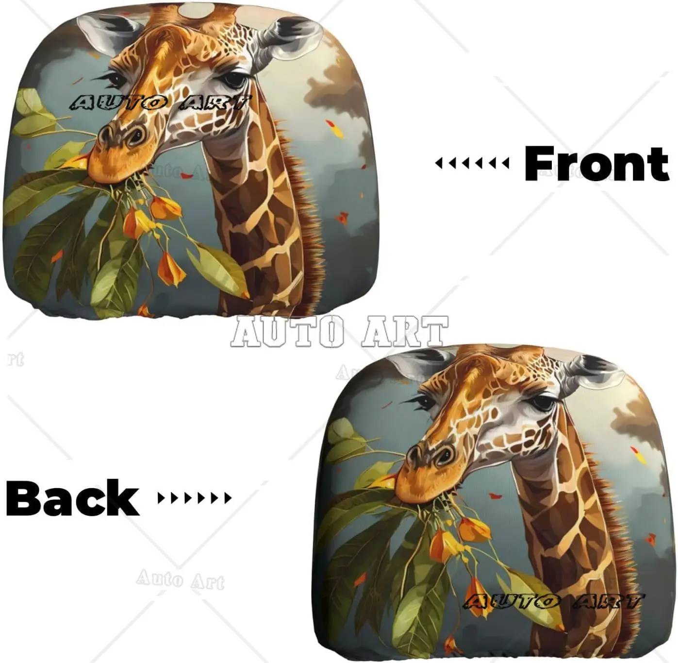 الزرافة الأكل يترك 2 قطعة مسند الرأس سيارة يغطي لينة مقعد السيارة رئيس بقية غطاء حامي العالمي مسند الرأس مكافحة القذرة يغطي