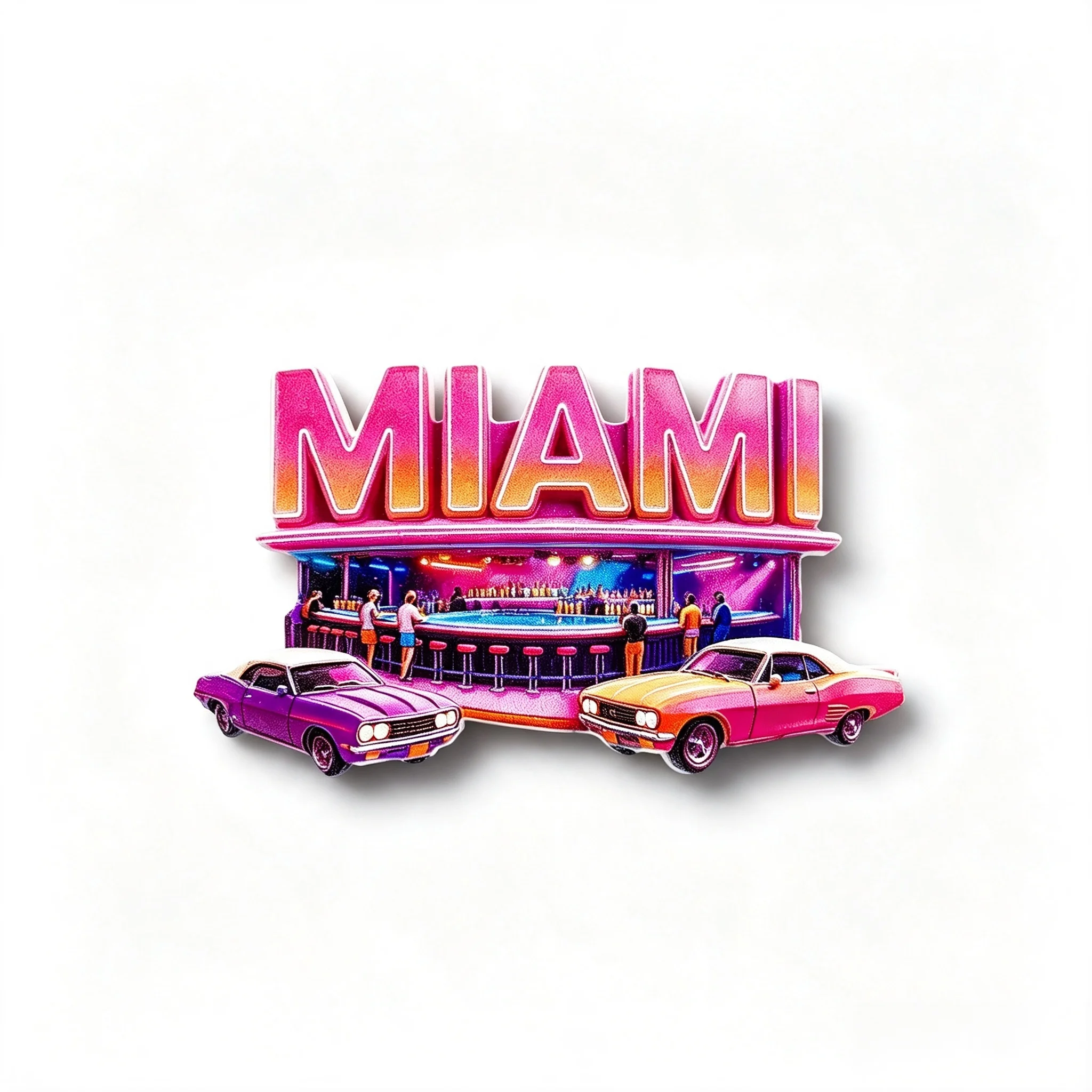 Miami Bar Retro Sports Car 3D Resin Fridge Magnet USA Florida Travel Souvenir Refrigerator Magnetic Sticker Home Decoration