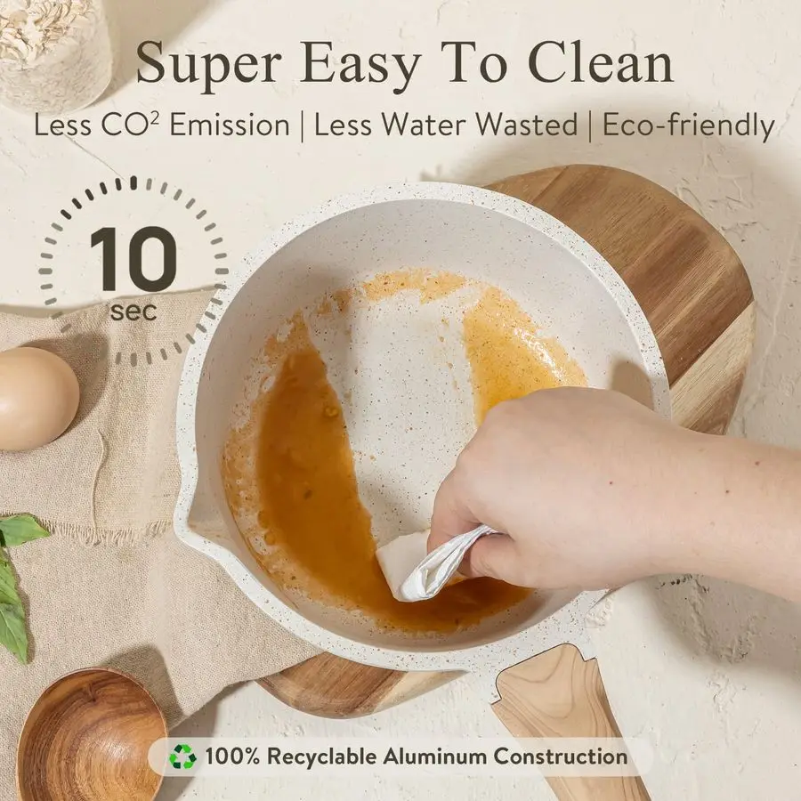 1.5Qt amp 3.0Qt Sauce Pan Sets with Lid Cooking Pots Nonstick Saucepans Cookware Set with Pour Spout Small Kitchen Pot, Inductio