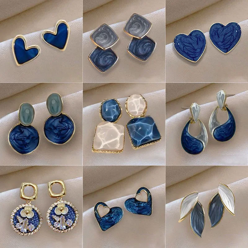 Fashion Vintage Resin Geometric Drop Earrings for Women Charms Elegant Irregular Blue Pendant Earrings Retro Jewelry Party Gifts