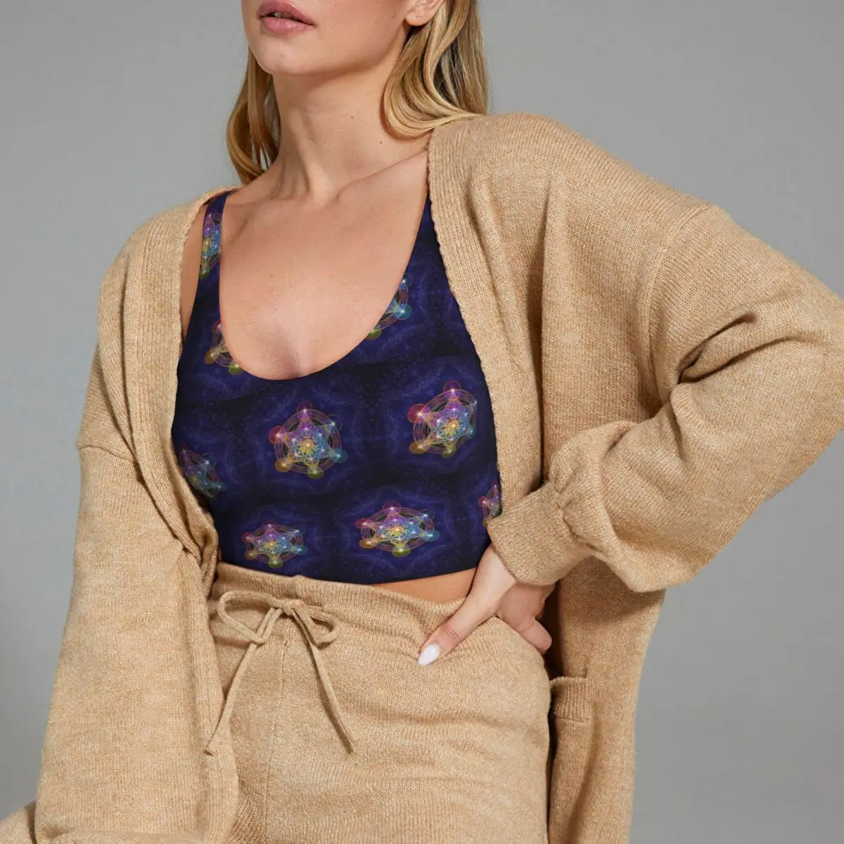 맞춤형 메타트론의 큐브 메르카바 여성 스포츠 베스트 브라 짐 운동용 하이 임팩트 요가 크롭 탱크탑