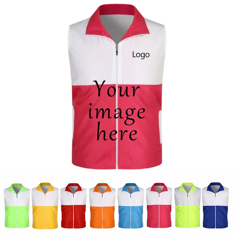 صدرية عاكسة للجنسين مع جيب لصيانة الحديقة، سترة خارجية قابلة للتخصيص، شعار مطبوع للرجال والنساء