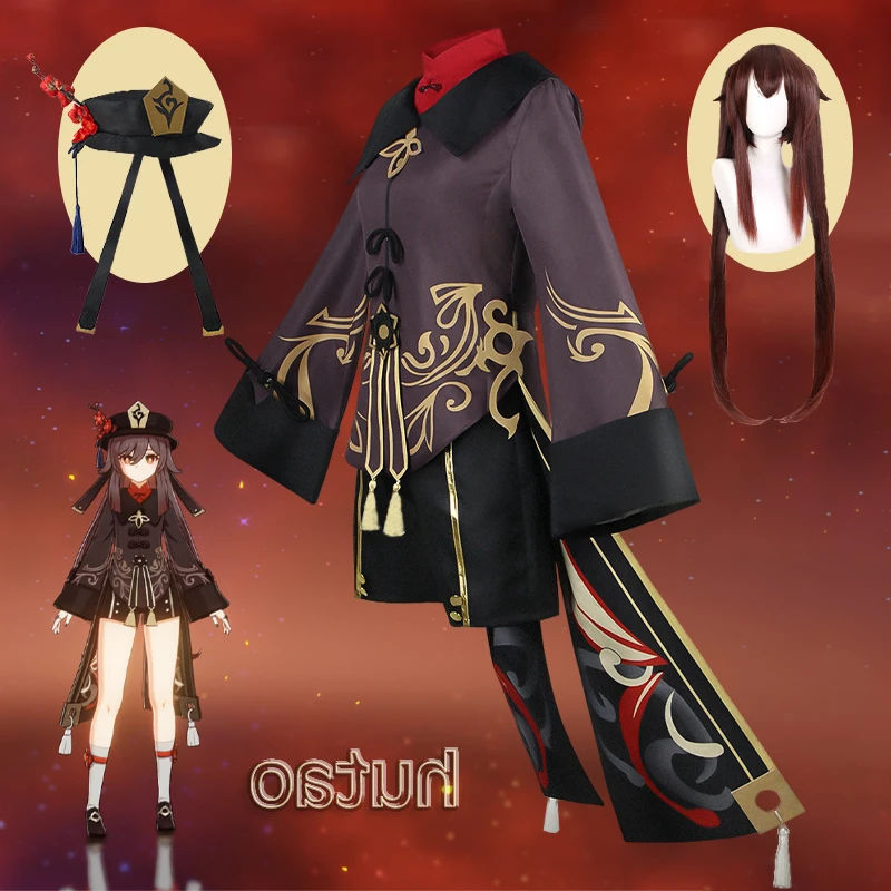 

Genshin Impact Hutao Cosplay Costume Shoes Uniform Wig Chinese Style Halloween Costumes for Women Game Hu Tao