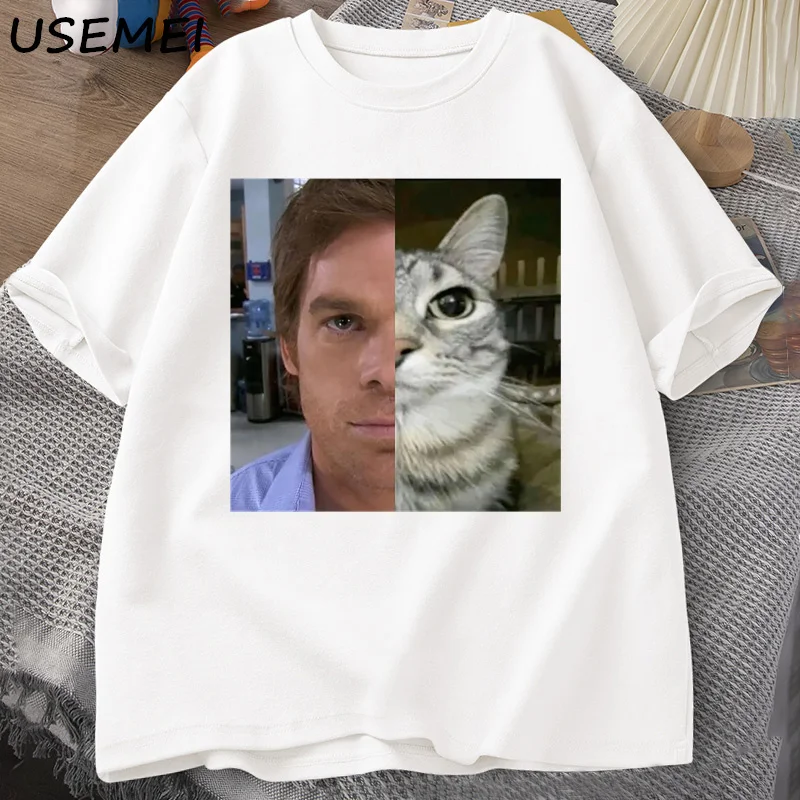 Dexter Morgan Cat T-shirts Funny Cotton Short Sleeve O Neck Tshirt Unisex Streetwear Mens Clothes Harajuku Printed T-shirt Tops