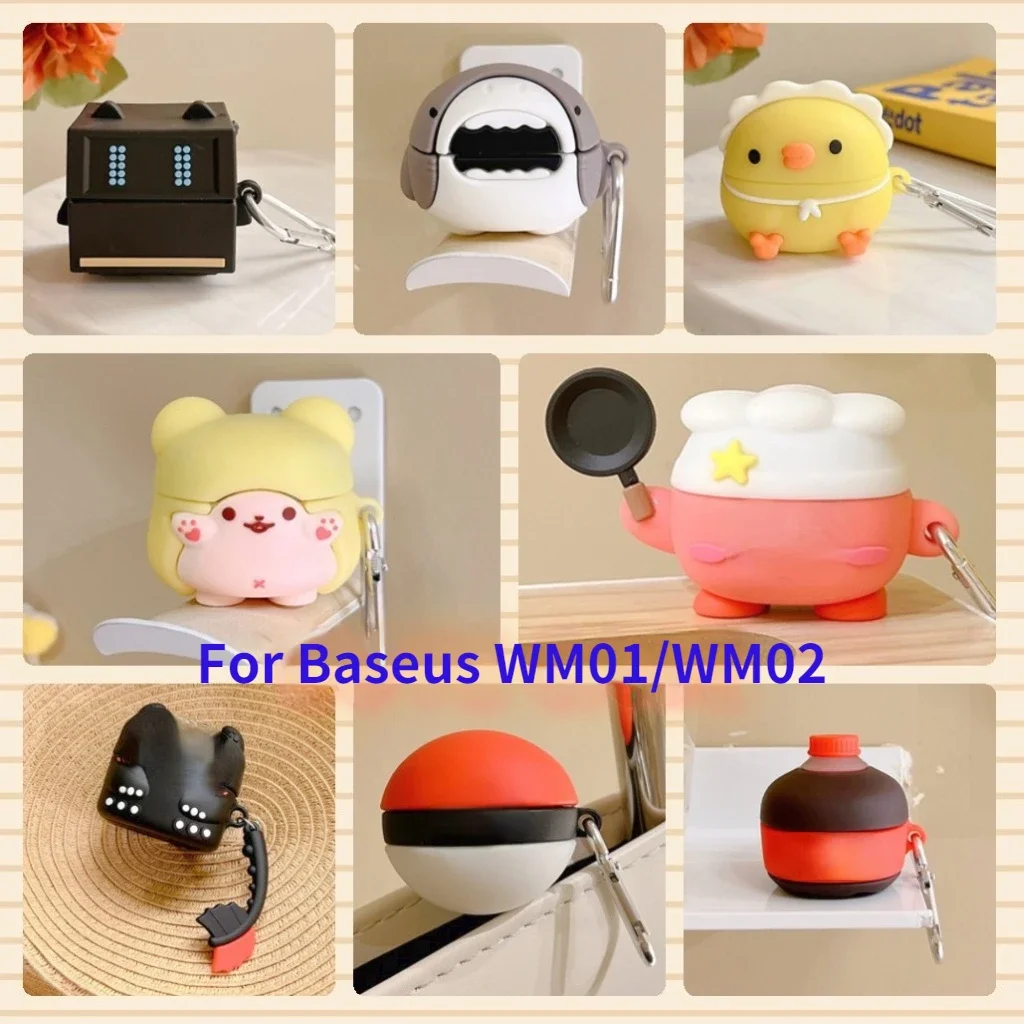 For Baseus WM01 WM02 3D Silicone Cartoon Cute Soft Bluetooth Earphone Case Headset Earbud Anti-fall Protective Cover