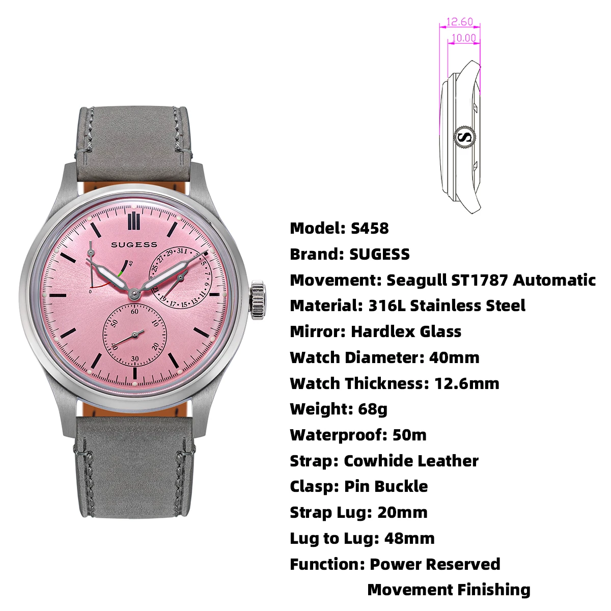 Sugess ساعة رجالية أوتوماتيكية ساعات المعصم للأعمال ST1787 جنيف المشارب حركة رقيقة جدا ساعة العلامة التجارية الأعلى موضة عادية S458