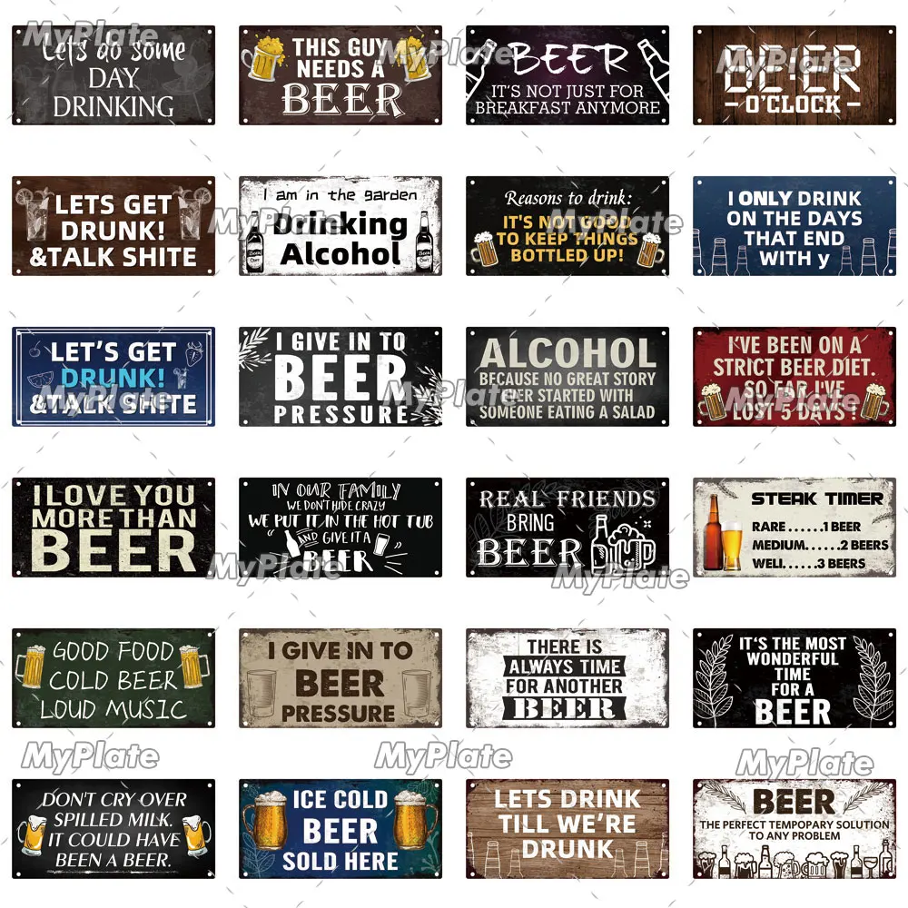 [MyPlate] Ice Cold Beer Bar Wooden Wall Plaque Sign Wood Plate Home Door Wall Deocr Decoration Man Cave Hanging Sign House Gift