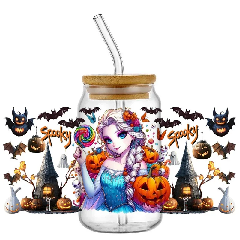 

2025 Princess Party Halloween Decal Washable UV DTF Cup Wrap for 16oz Libbey Glasses Monster DIY Cartoon Mug Transfer Sticker