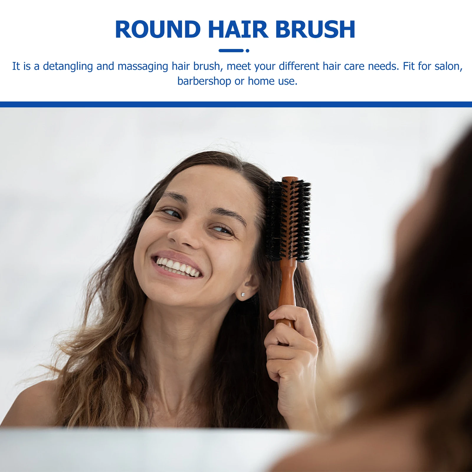 

3pcs Round Bristle Hair Brush Thick Wooden Handle Detangling Curling Hairbrush For Styling Blow Drying Salon Home Use Safe