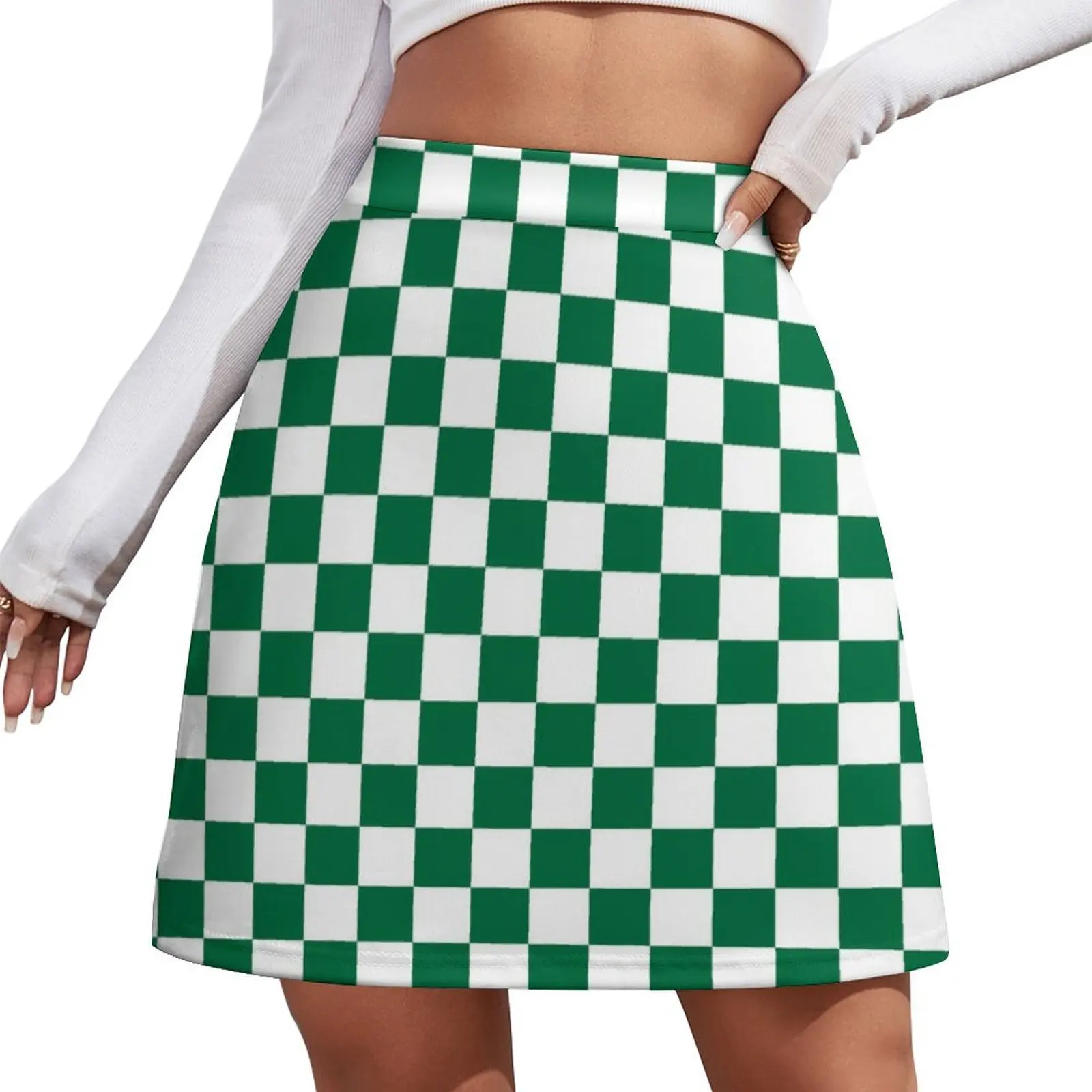 

White and Cadmium Green Checkerboard Mini Skirt women's golf wear summer Female clothing Mini Skirt