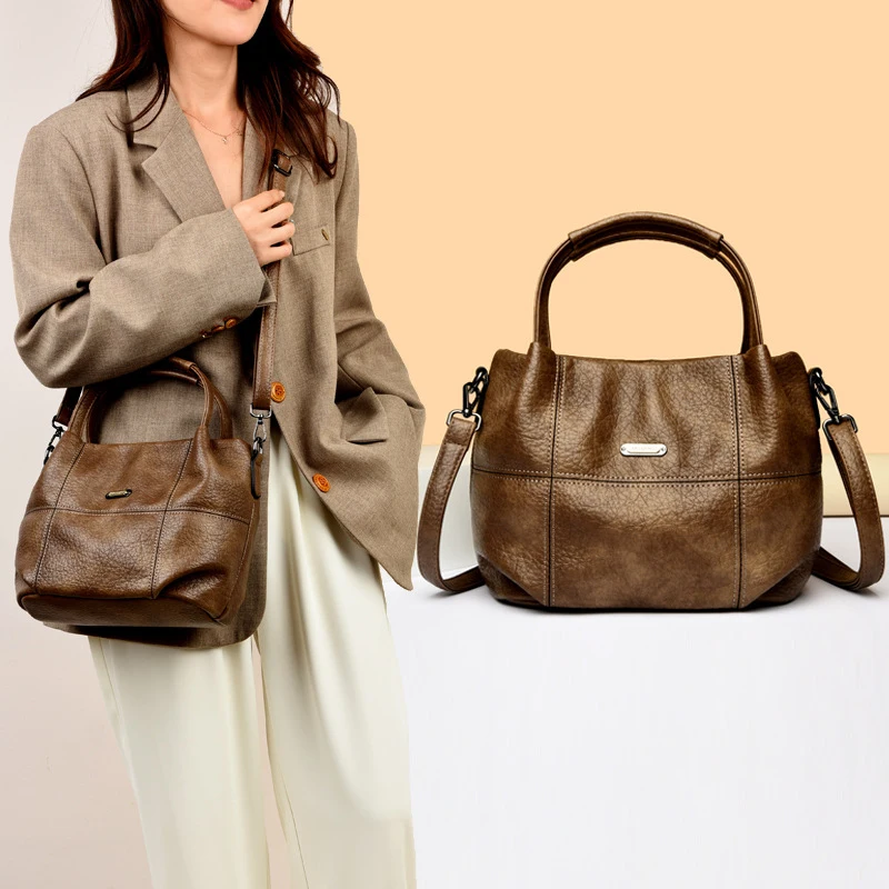 Women's New Bag2026Tote bag, simple and large-capacity, women's soft leather shoulder and crossbody bag, high-end handbag