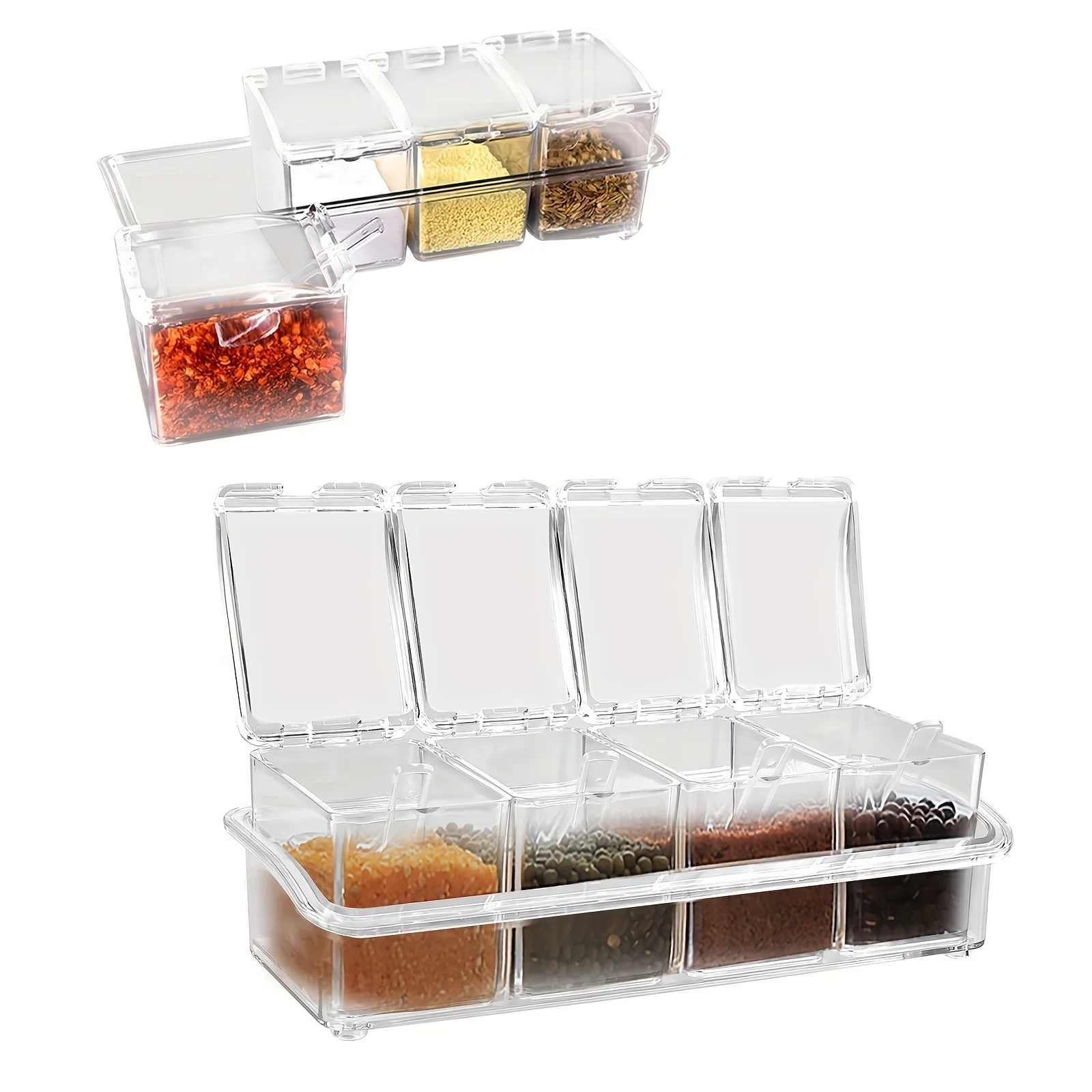 Set Clear Seasoning Box Set 4pcs Clear Seasoning  Container With Spoon Clear Seasoning Rack Spice Pots For Pepper Spice Salt Sug