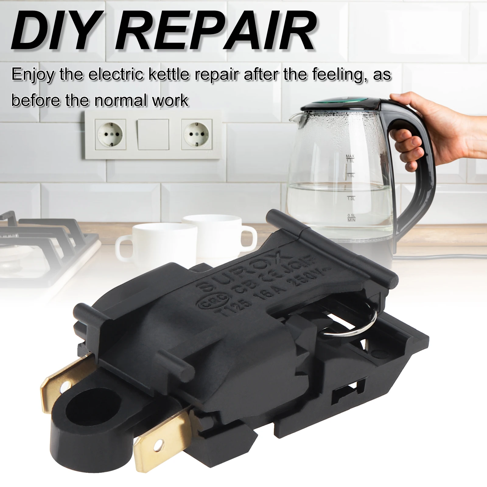 2pcs 16A Automatic Power Off Electric Kettle Switch Thermostat Control,Black Automatic Power Off Switch Electric Tool