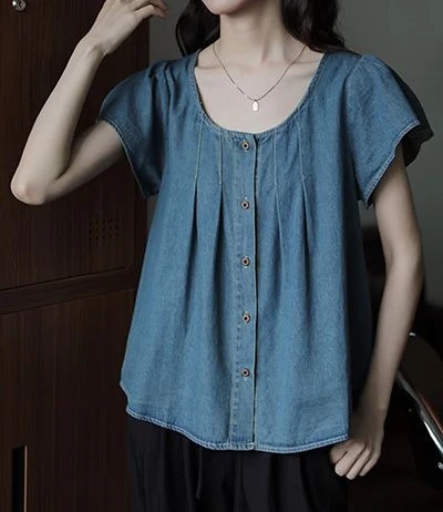 

Thin Denim Shirt Women's Summer New Loose Temperament Design Top