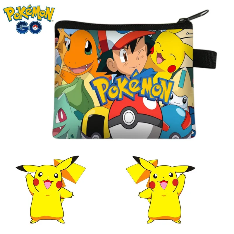 Monedero de dibujos animados de Pikachu para niños, monedero de Pikachu impreso, bolsa de almacenamiento de llaves, billetera de PU, portatarjetas