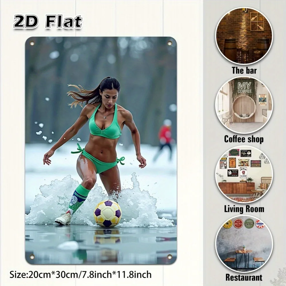 

Vintage Female Soccer Player 2D Wall Art - Retro Football Plaque for Home Decor, Perfect Soccer Gift for Women