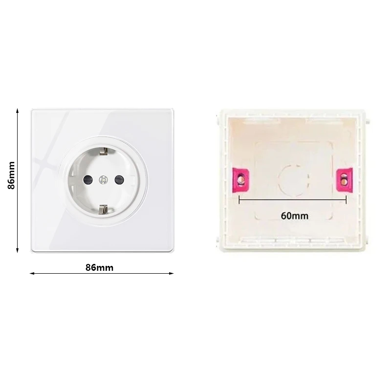 Eu French Power Socket 16A,Household Tempered Glass Wall Socket Panel,European Korea Standard Electrical Outlets Plug 86 Type