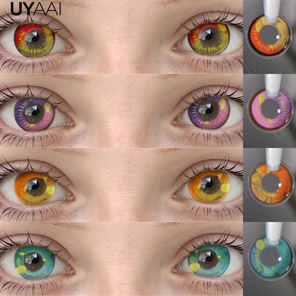 Lentes de Contacto de Color para Cosplay UYAAI, Maquillaje, Pupilas de Color, Cosméticos, Lentes Negras, Lentes de Contacto Verdes para Halloween, Pupilas Blancas, Lentes Rojas