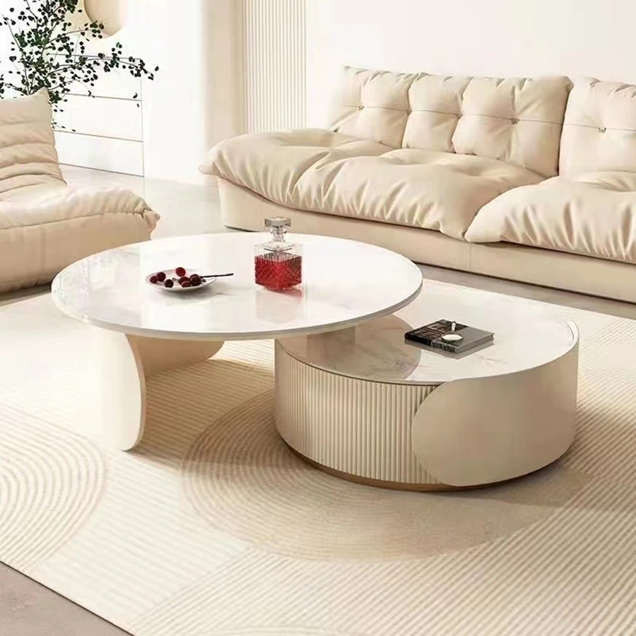 Modern Coffee Table Round Irregular Extendable Gloss Drawers Storage White Expandable Tables Cute Koffietafels Home Furniture