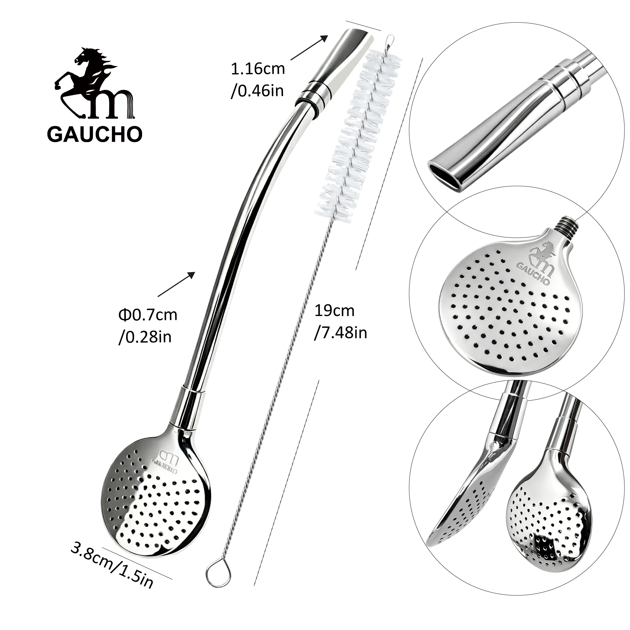 Gaucho Yerba Mate Set Doppelwandiger Edelstahl Kalebasa Becher mit Herausnehmbarem Filter Bombilla Reinigungsbürste – Detail 3