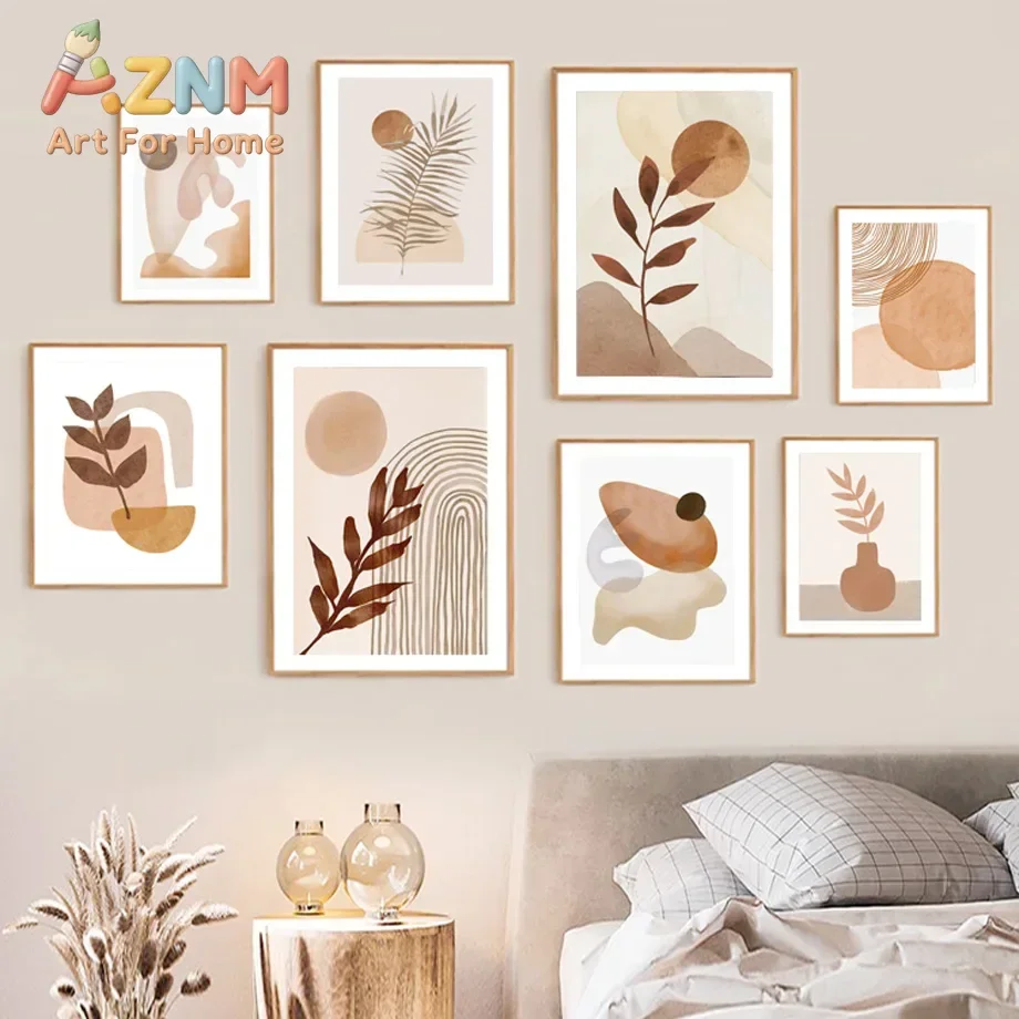 Boho Beige Abstract Posters And Prints Mid Century Modern Wall Art Canvas Painting Art Mural Pictures For   De