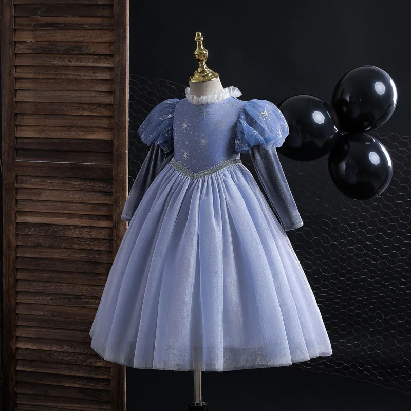 Girl Frozen Dress for Birthday New Autumn And Winter Elegant Princess Child Elsa Velvet Dress for Girls 3 4 5 7 8 9 10 Years Old