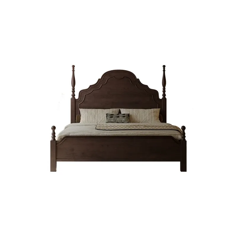 Solid wood American retro master bedroom big bed antique double small apartment high sense