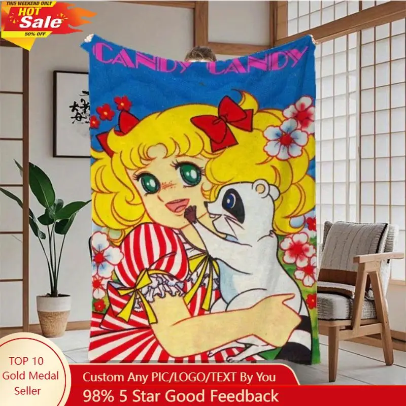 

Candy Candy Retro Cartoon Fleece Blanket Ultra-Soft Machine Washable Polyester with Vibrant Animation Design Custom blankets