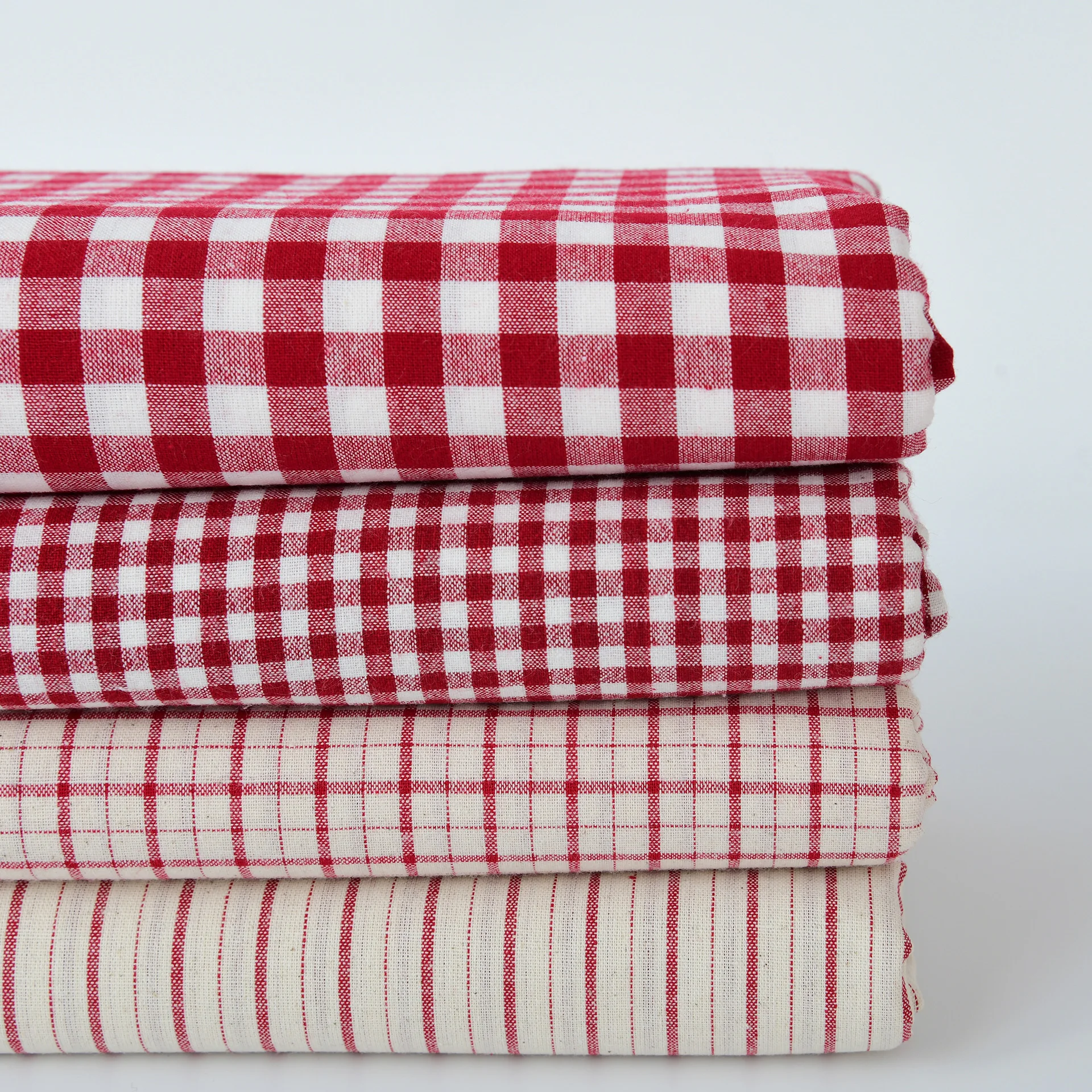 Pure Cotton Red and White Small Checkered Fabric Shirt Tablecloth Curtain DIY Sewing Needlework Material