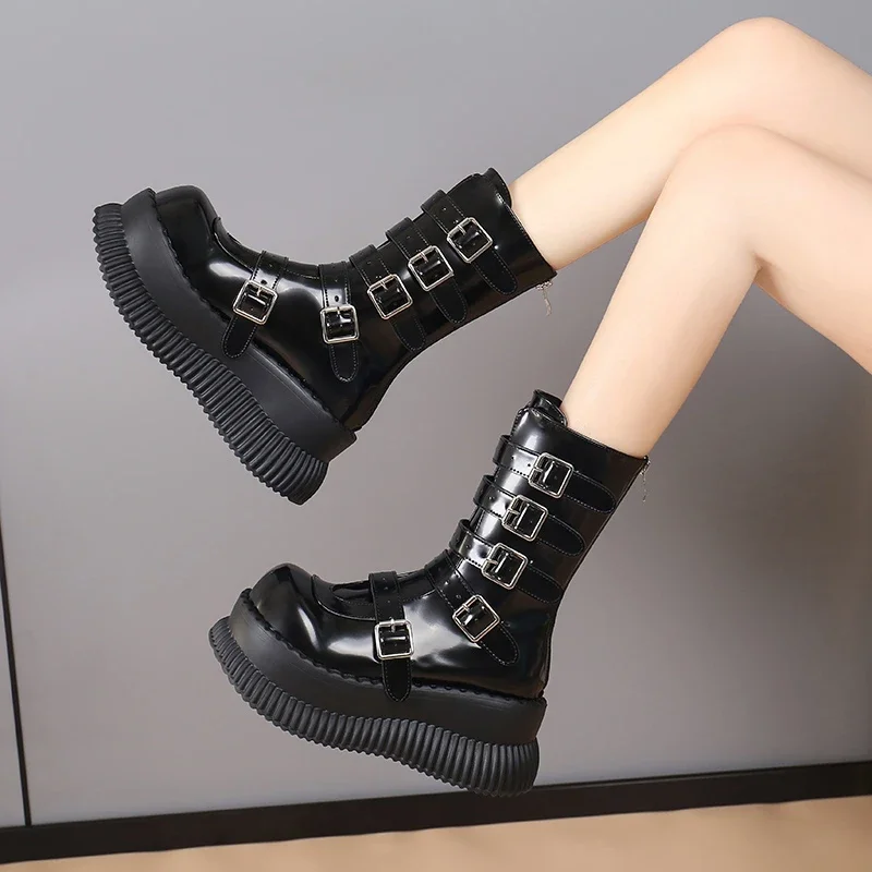 Shoes for Women 2023 High Quality Belt Buckle Women\'s Boots Fashion Back Zip Modern Boots Women New Round Toe Ankle Boots