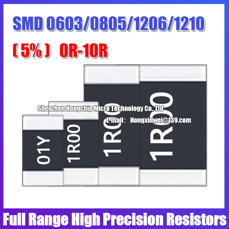 100 pièces 0603 0805 1206 1210 2010 2512 résistance SMD 5% valeurs de résistance communes 0R-10R 1R 2R 3R 4R7 5R1 résistances de haute précision