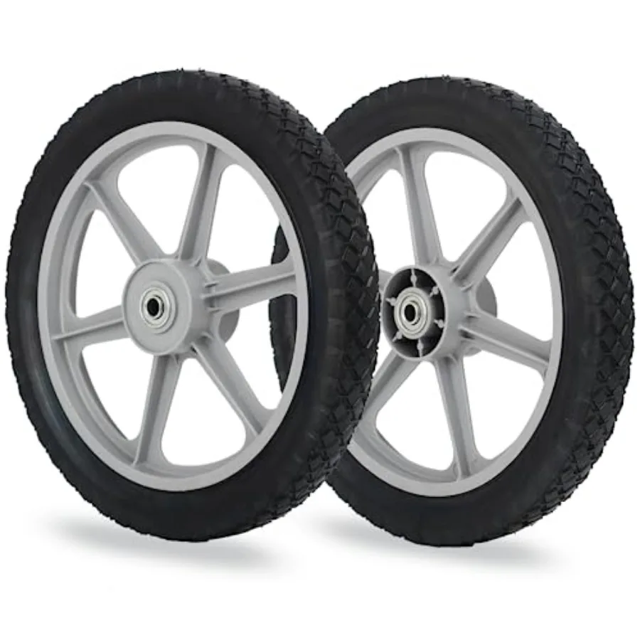 

Rubber Tire and Plastic Spoke Wheel, 2.5" Hub Length, 1/2" Axle Bore, for Lawn mower Trolley Dolly Wheel Replacement, 2 Pack