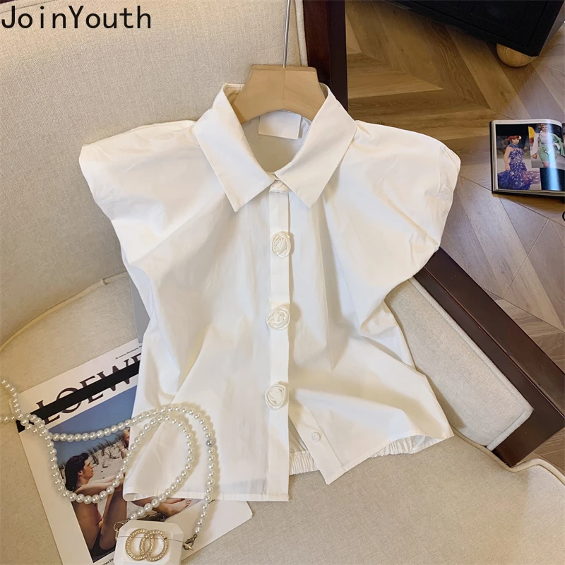 White Shirts for Women Flying Sleeve Tunic Blouses 2024 Blusas Mujer De Moda Temperament Tops Fashion Vintage Korean Blouse